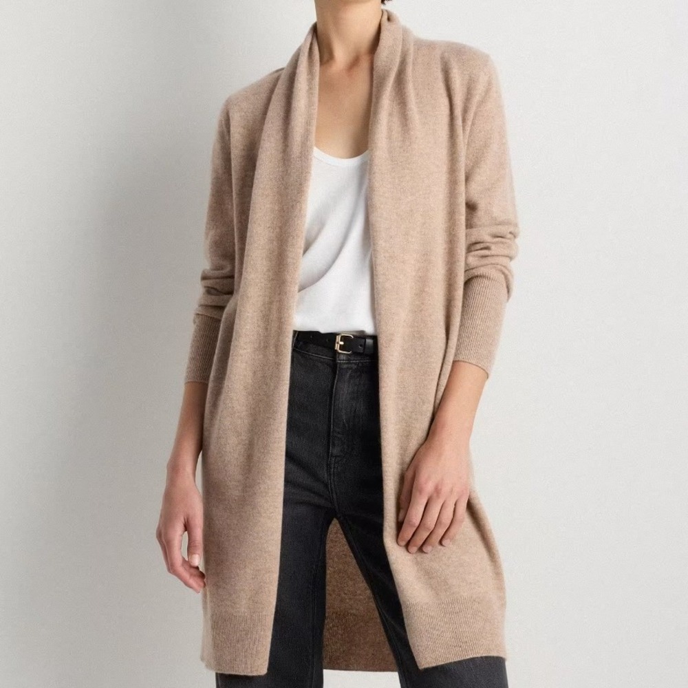 Quince Duster Cardigan Women XL Oatmeal Mongolian Cashmere Sweater Cozy NWOT